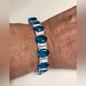 Blue Topaz Stamped 925 Sterling Silver Bracelet